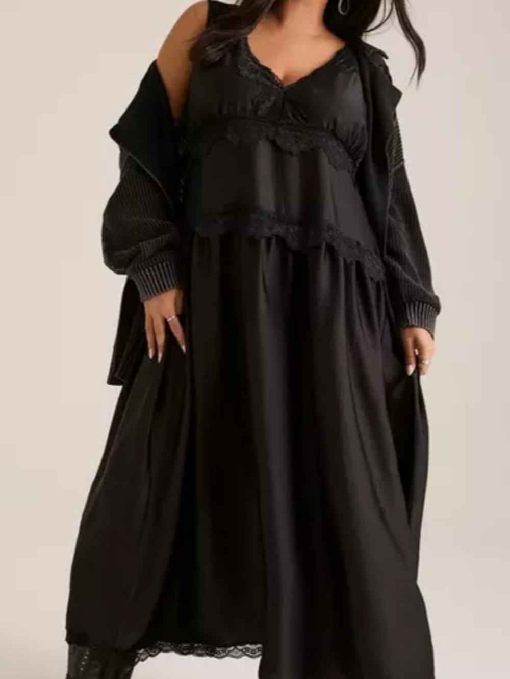 torrid Festi Black Lace-Trim Maxi Dress Elegant Plus